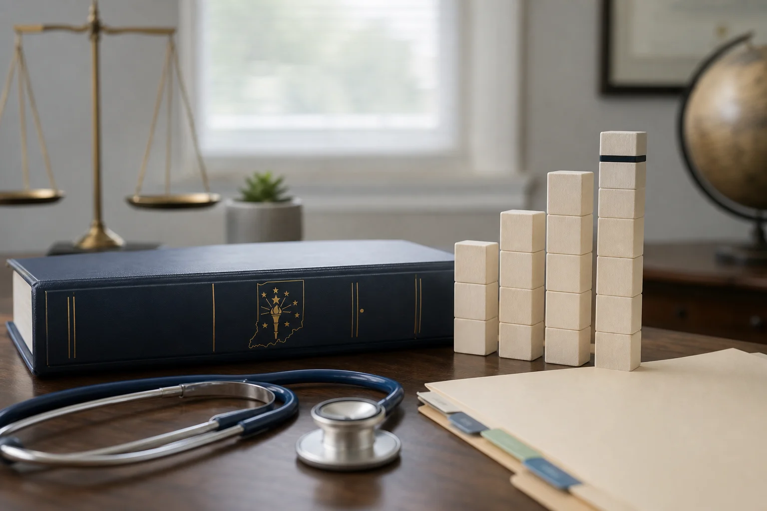 Medical malpractice claim folder showing special Indiana statutory damages rules