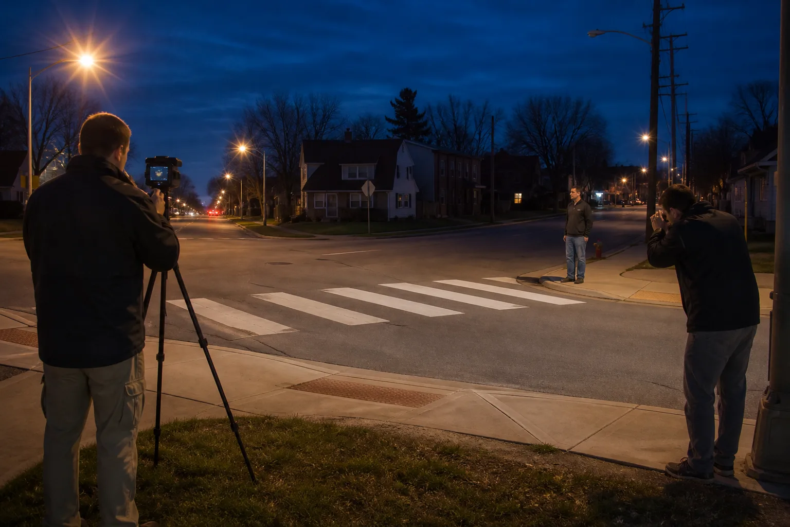 Signal timing being documented at an Indiana pedestrian crossing