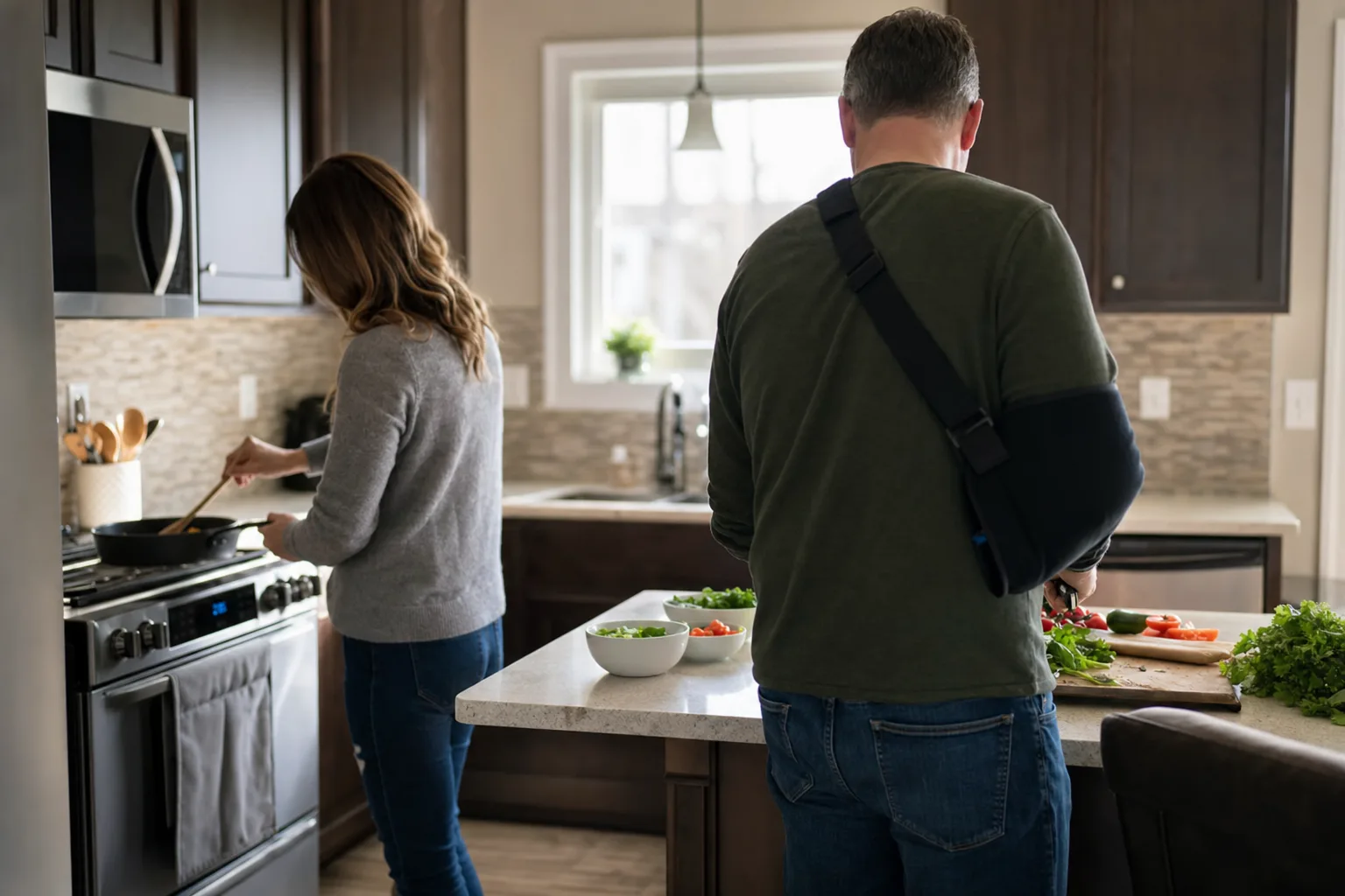 Fort Wayne couple adapting household roles while one spouse recovers from a shoulder injury