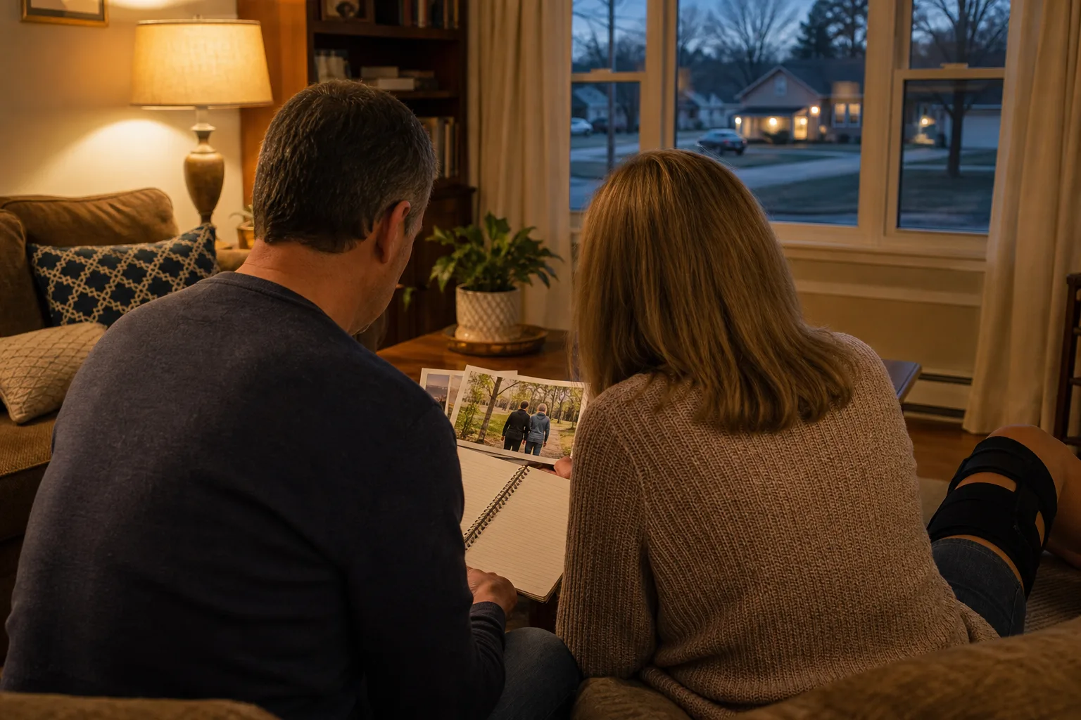 Fort Wayne couple privately reviewing notes and photographs about life changes after injury