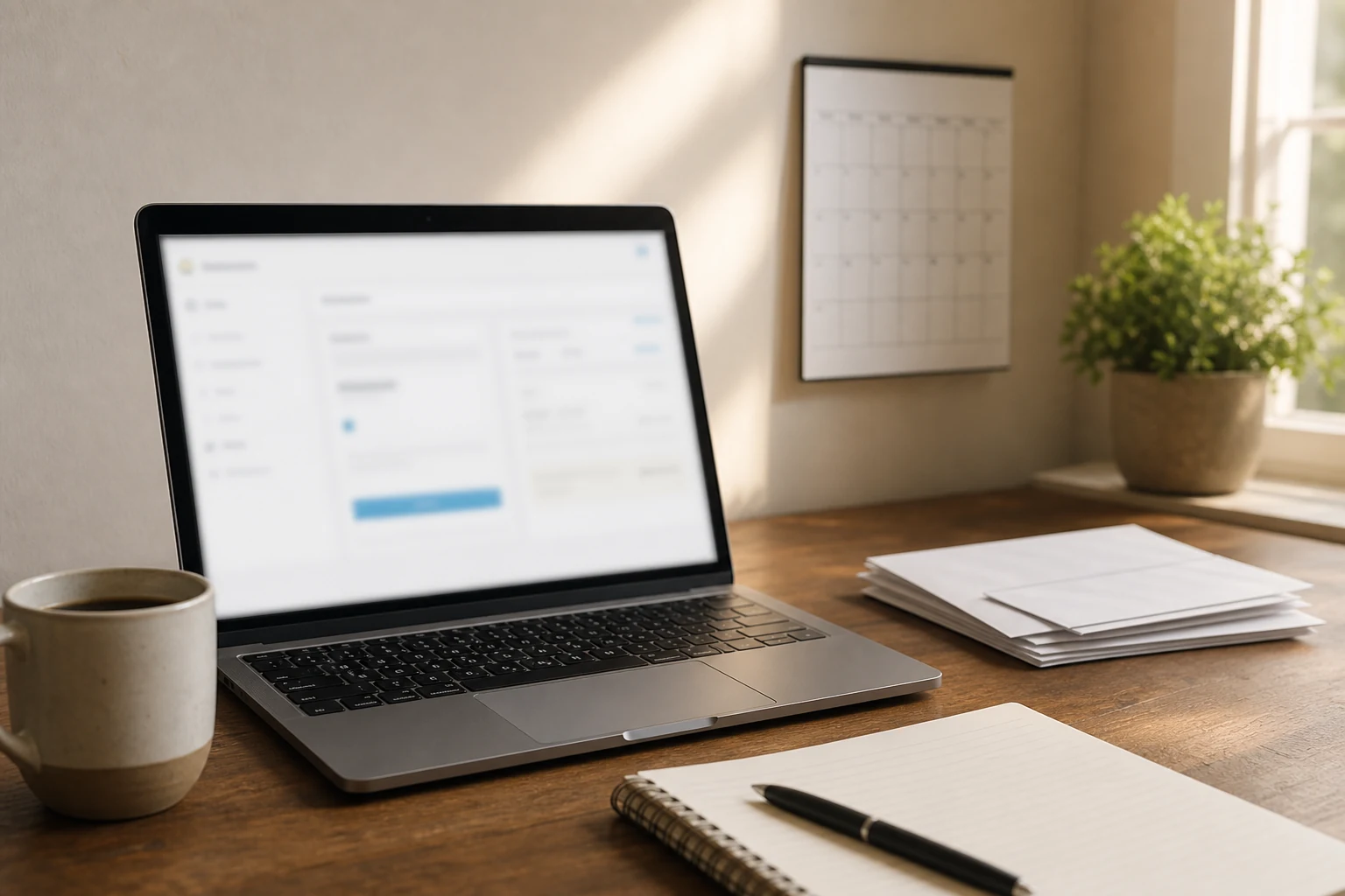 Home office laptop and calendar for tracking medical lien deadlines after settlement