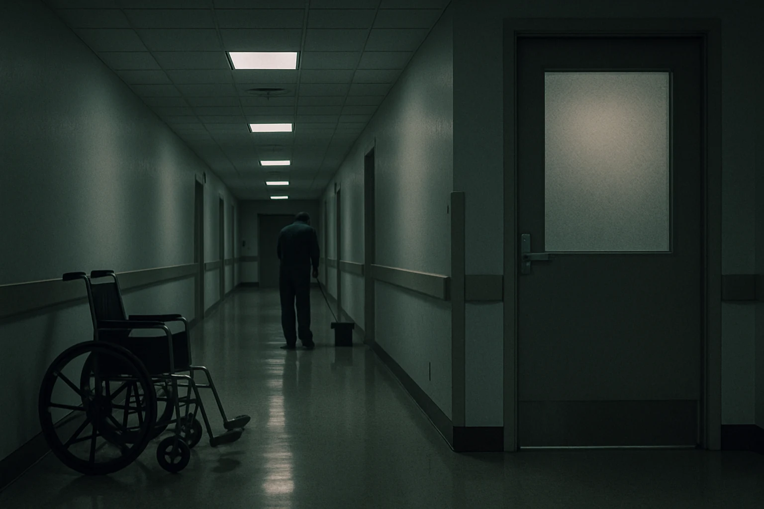A Fort Wayne hospital corridor outside the trauma bay at night
