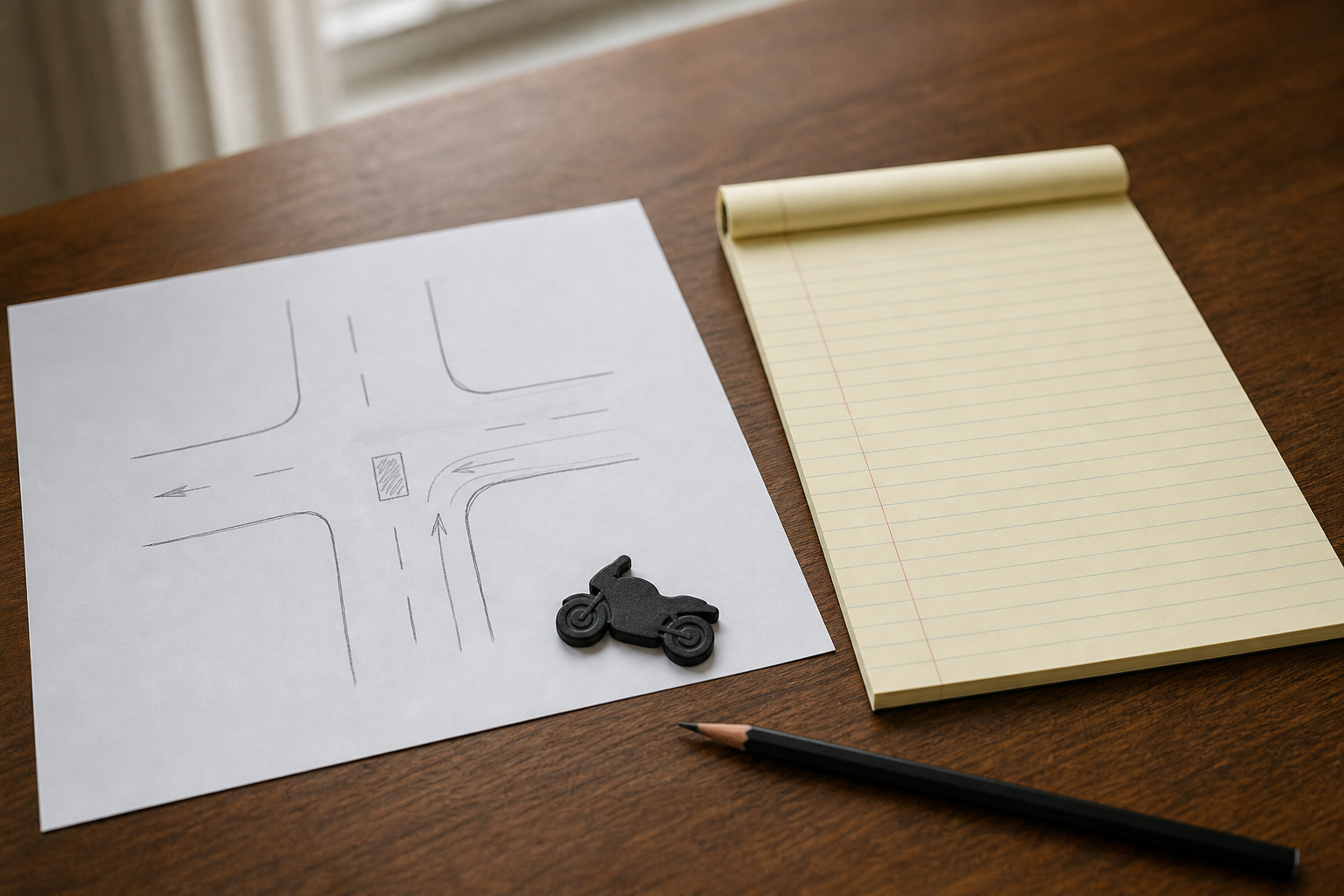 A crash diagram and map used to explain how a motorcycle collision happened