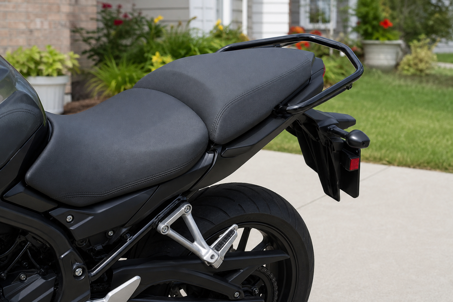 Rear motorcycle passenger seat and foot peg for Indiana passenger injury claim