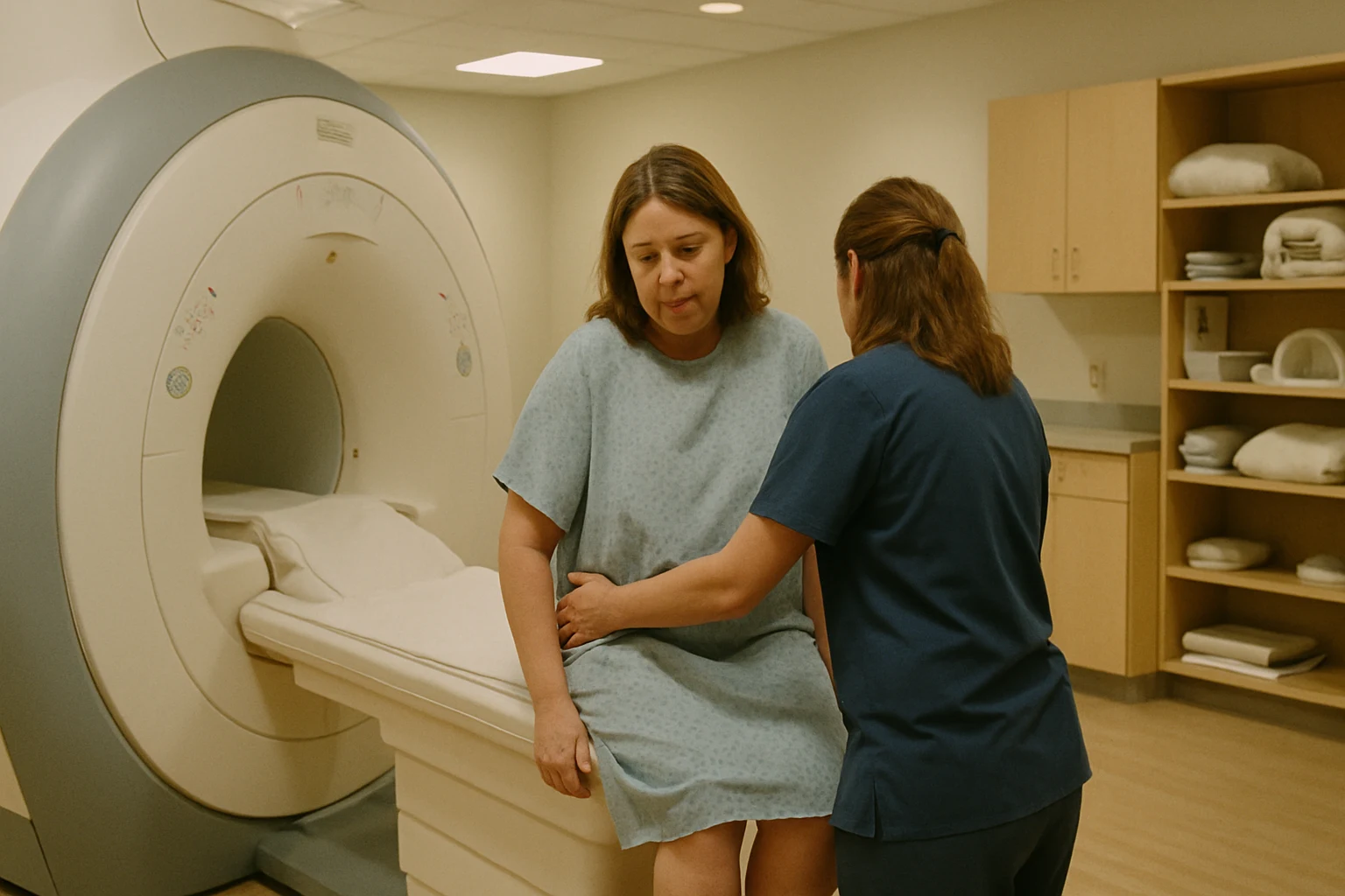 Fort Wayne MRI imaging center where a low impact car crash patient is being scanned for a herniated disc