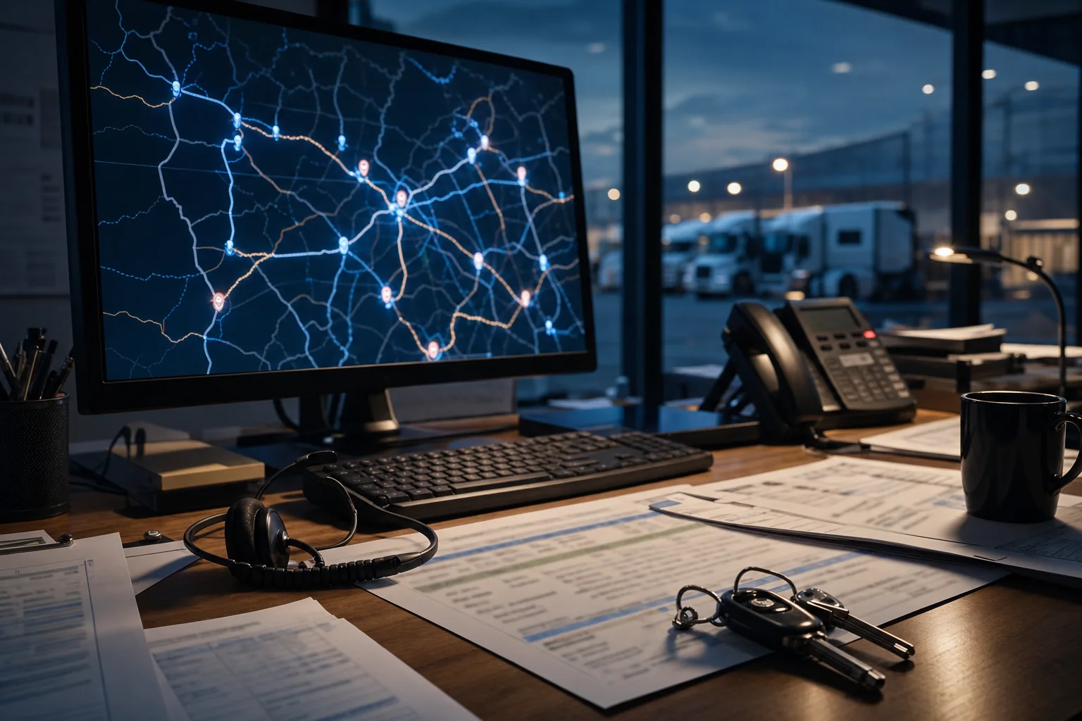 Truck dispatch workstation with route map and delivery records