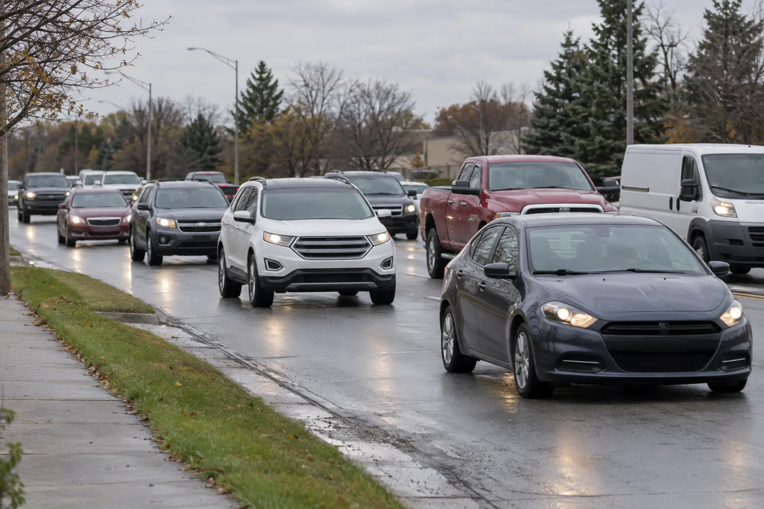 Multilane traffic moving along a Fort Wayne-area road