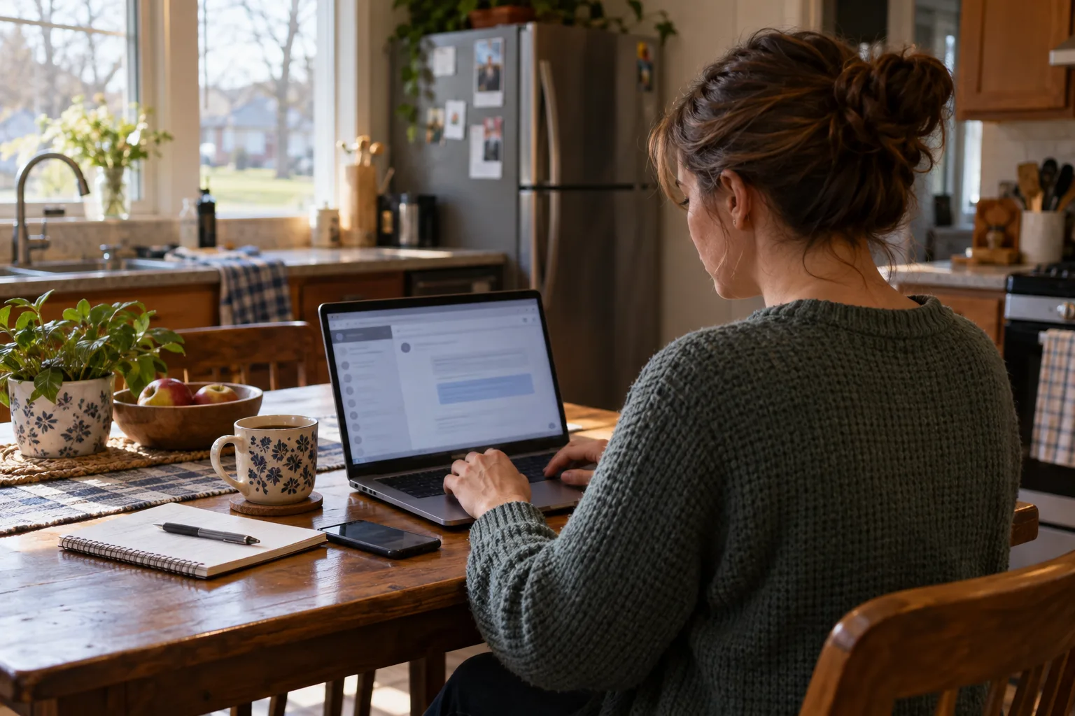 A remote employee reporting a work incident from a home workspace.