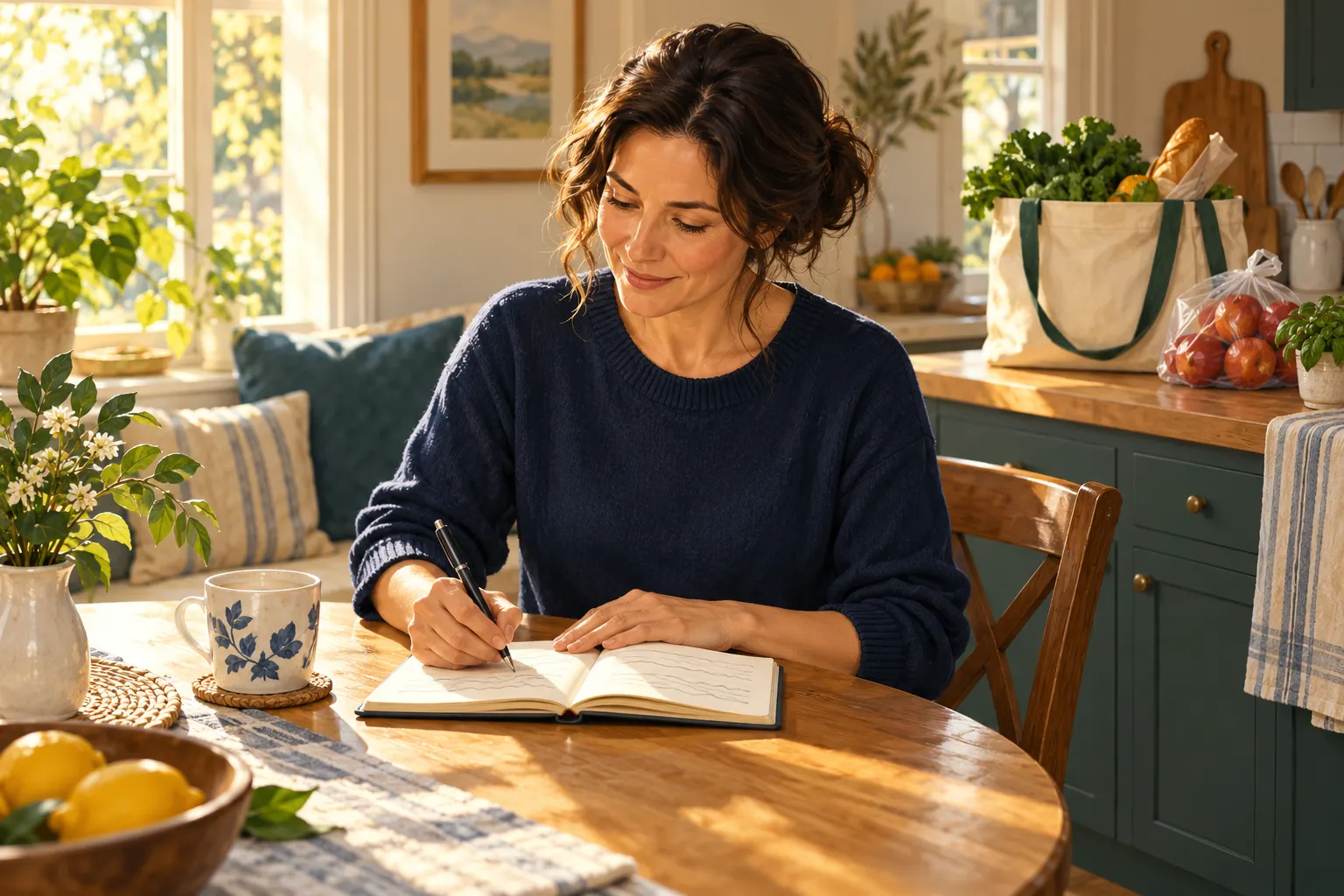 Illustration of an adult making private notes about household activities