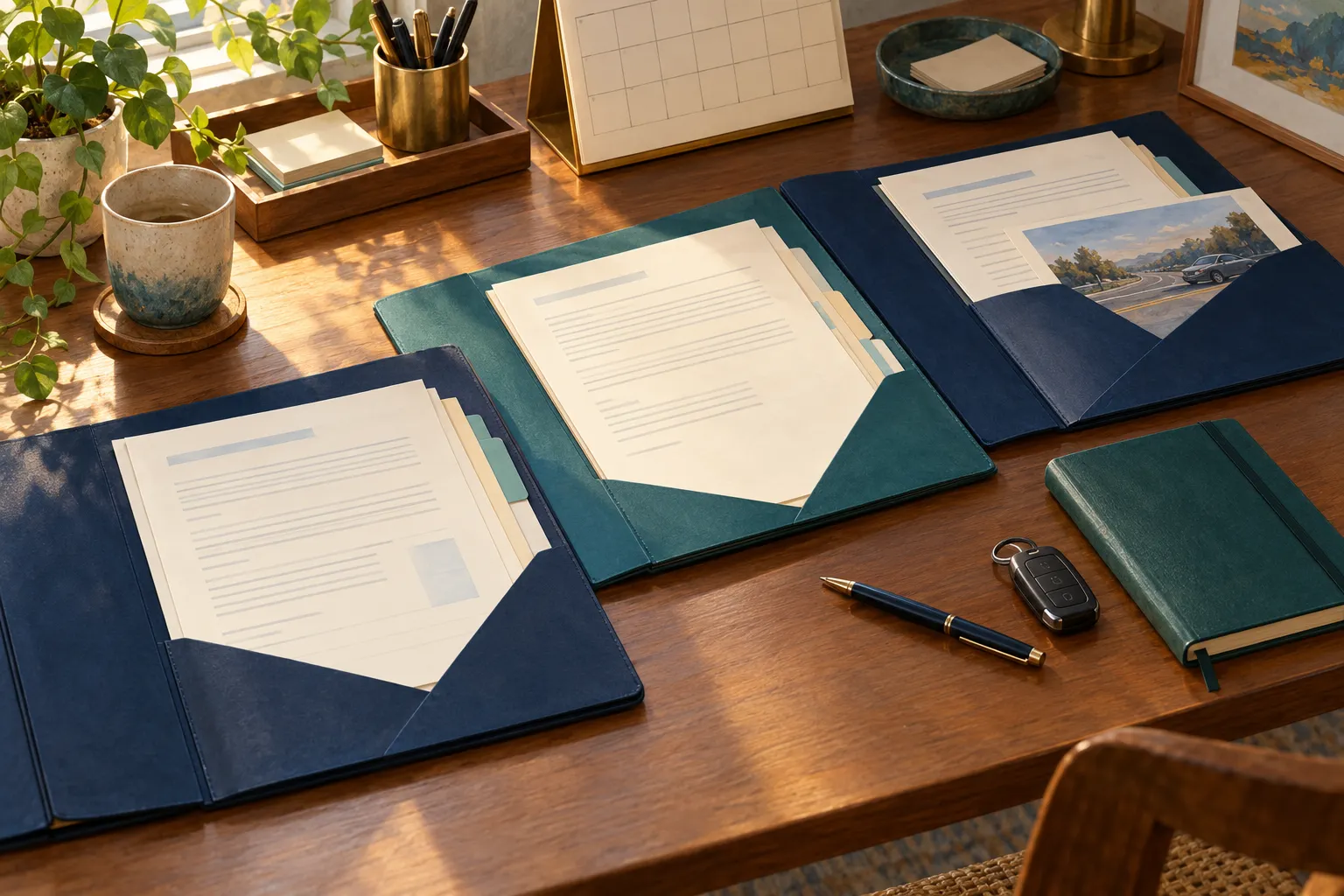 Illustration of separate medical and crash-record folders on a desk