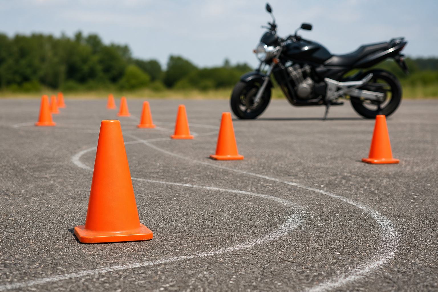Motorcycle training cones on safety course range in Indiana