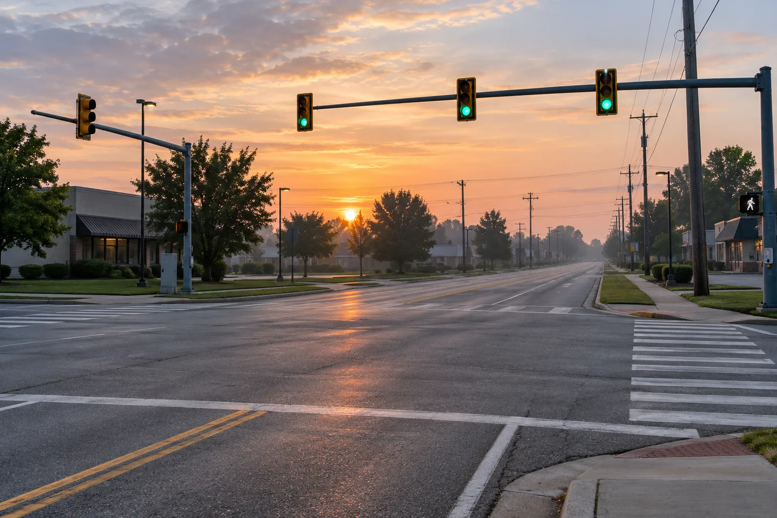 Quiet signalized intersection in northeast Indiana