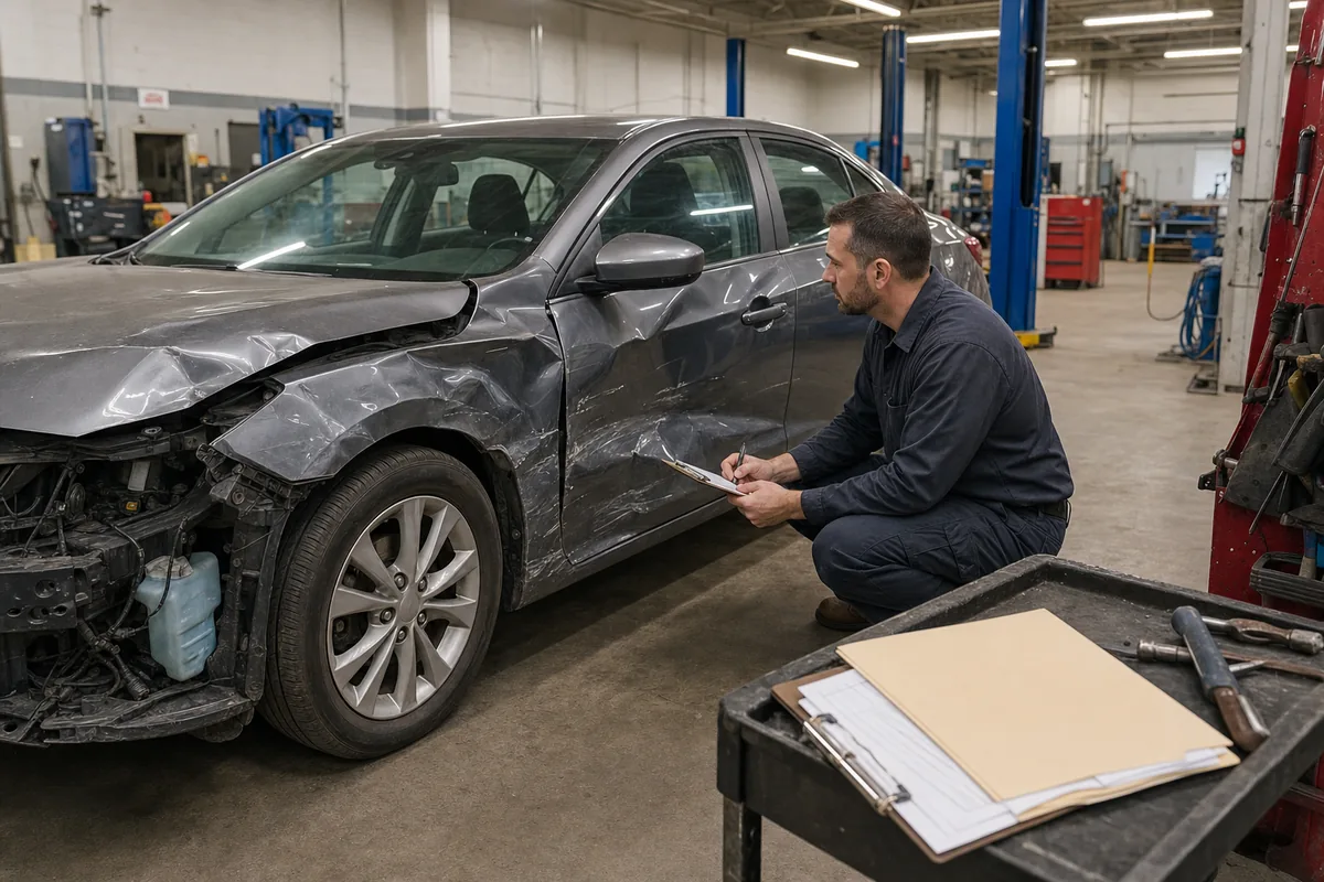 Fort Wayne vehicle damage and insurance claim paperwork after a car accident