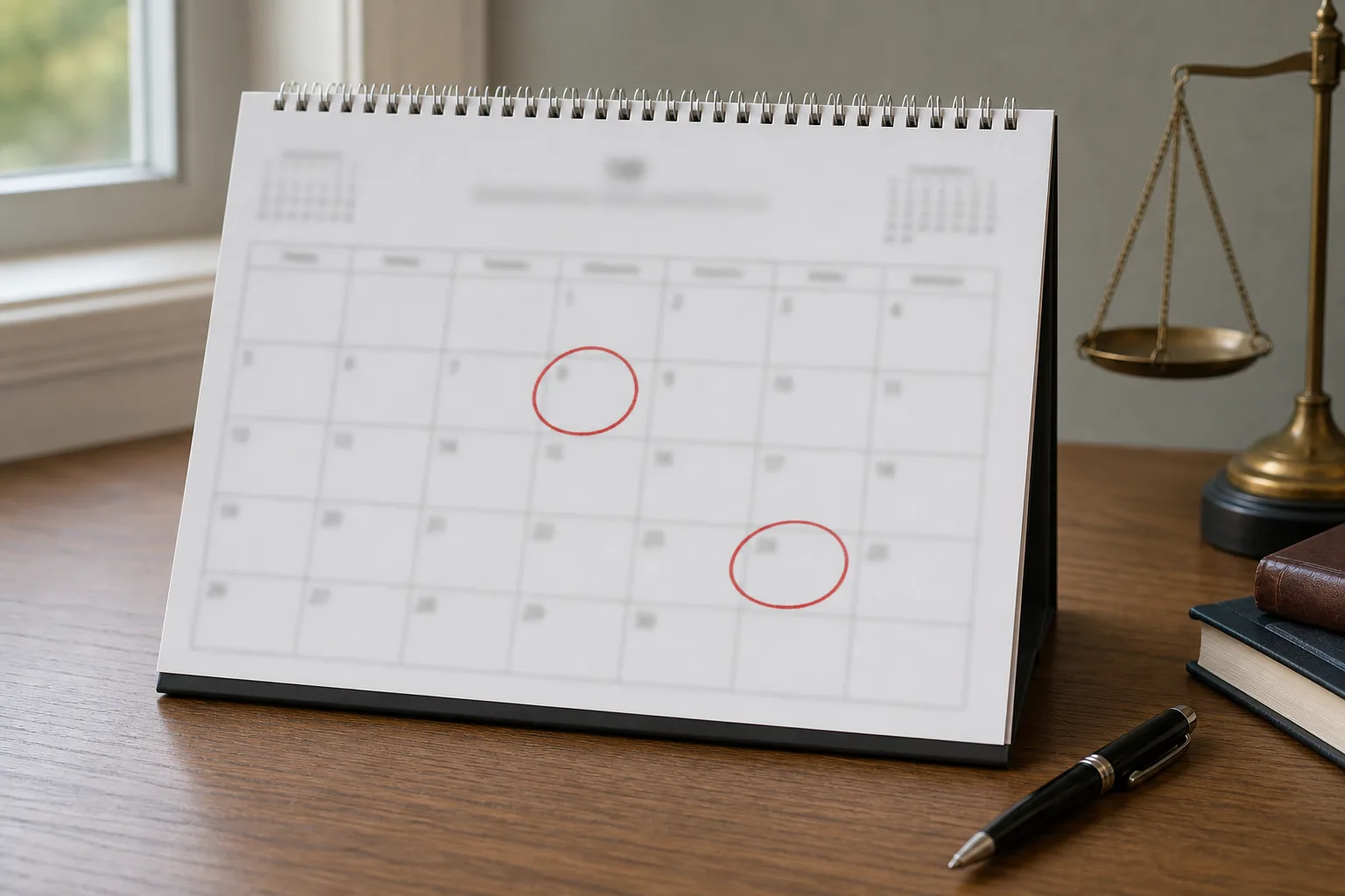 Calendar with circled dates representing the Indiana two-year injury claim deadline