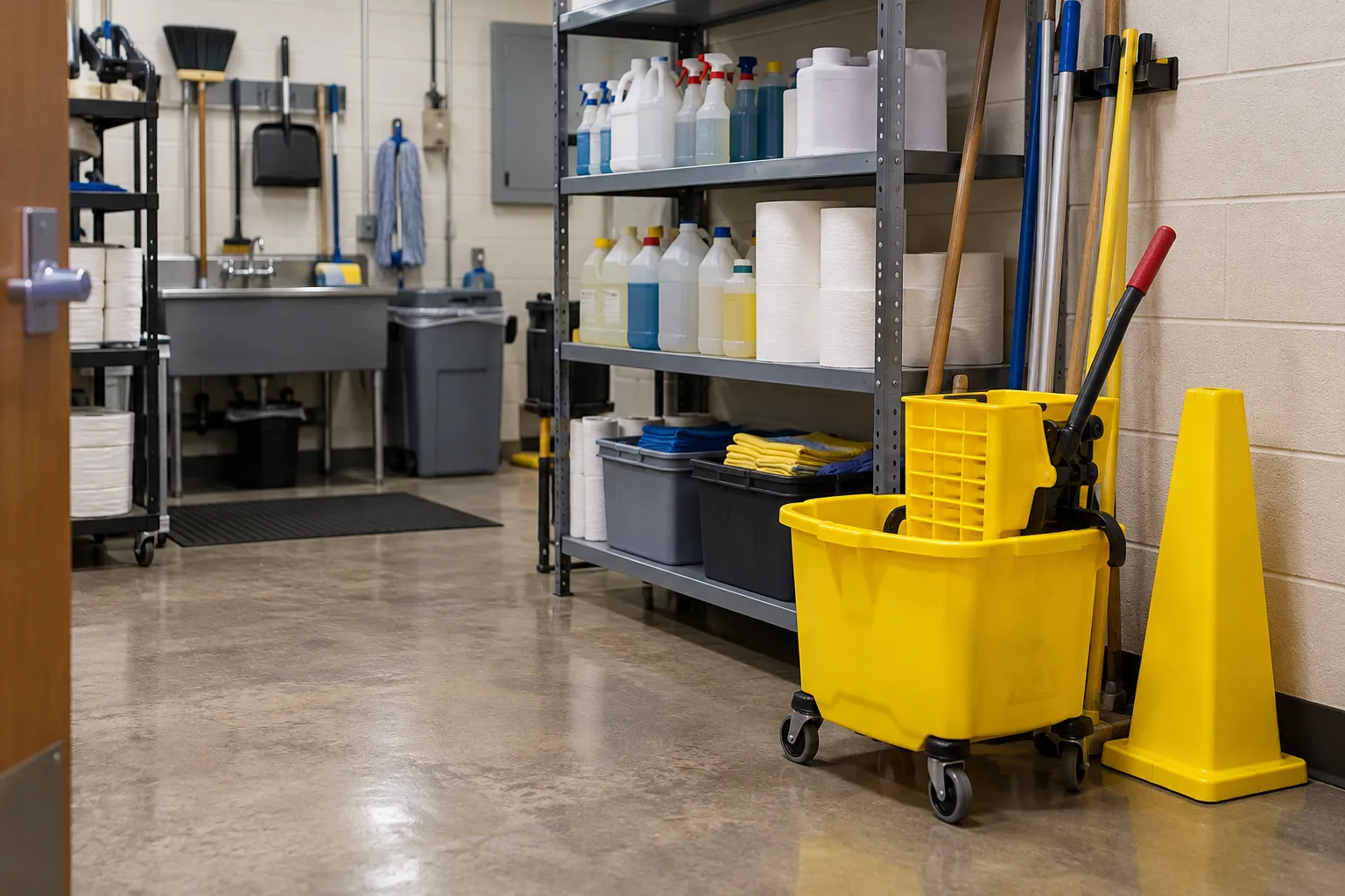 Organized custodial work area in an Indiana school