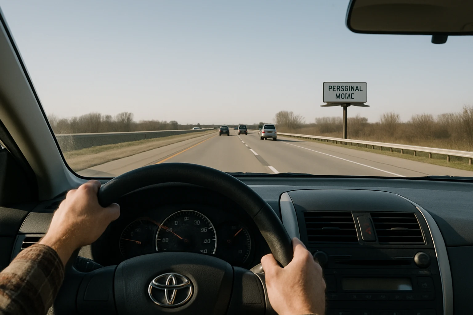 Fort Wayne car accident victim driving past a personal injury attorney billboard on I-69 trying to choose the right lawyer