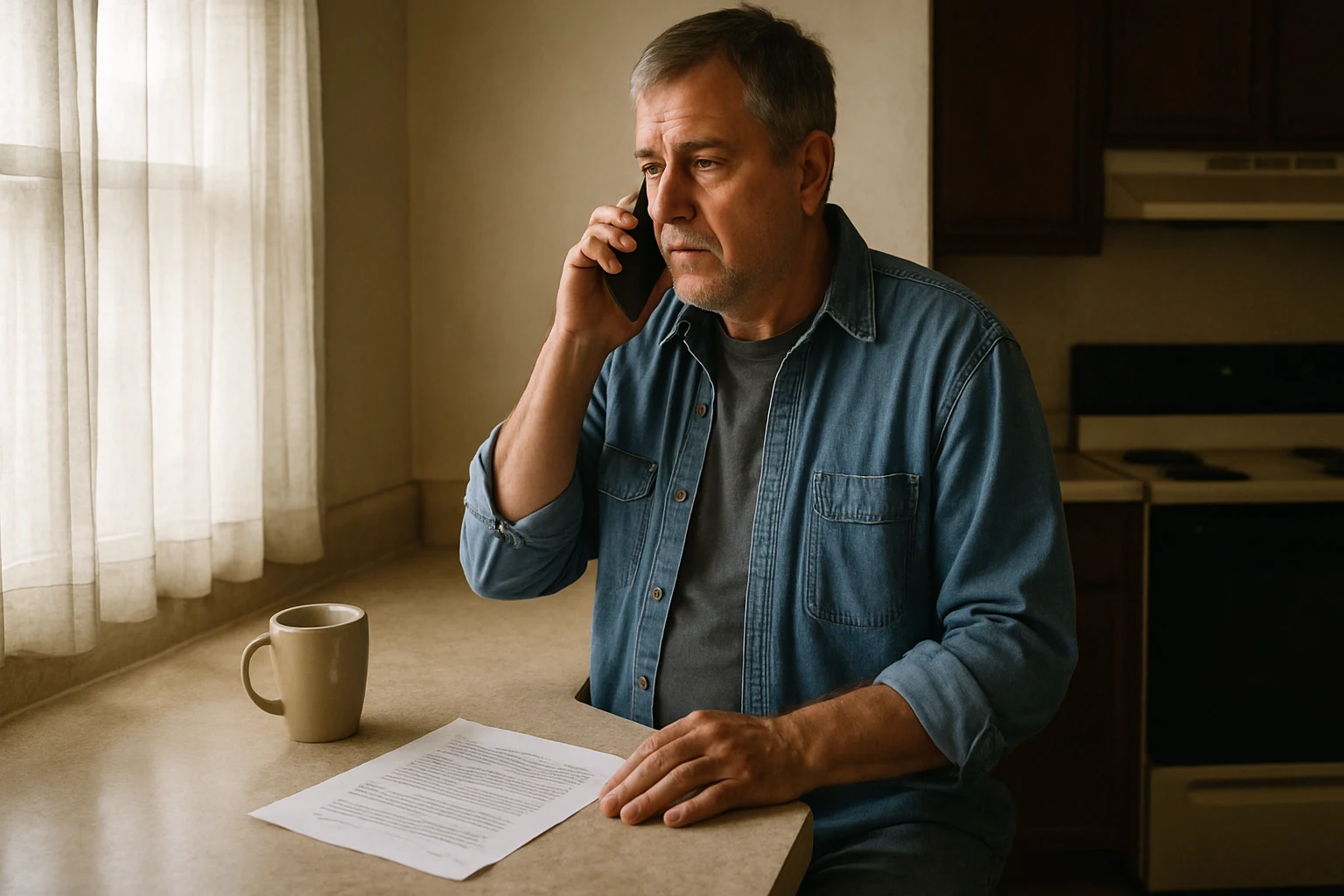 Fort Wayne client on a phone call with his personal injury attorney directly, no call center