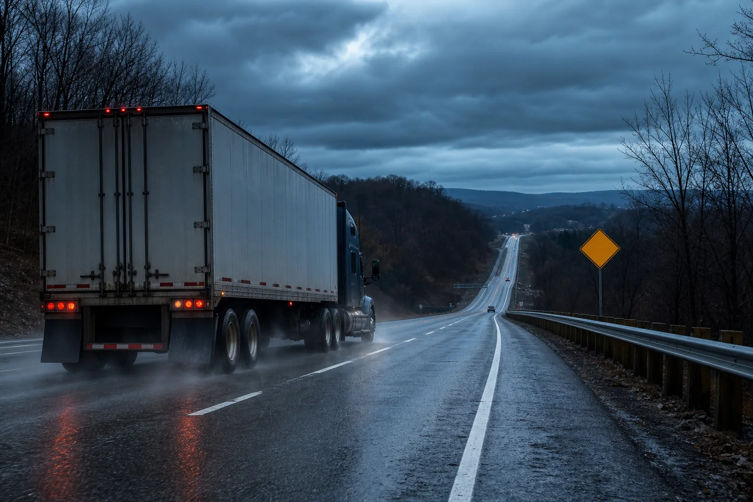 Semi truck traveling on an Indiana roadway where stopping distance matters