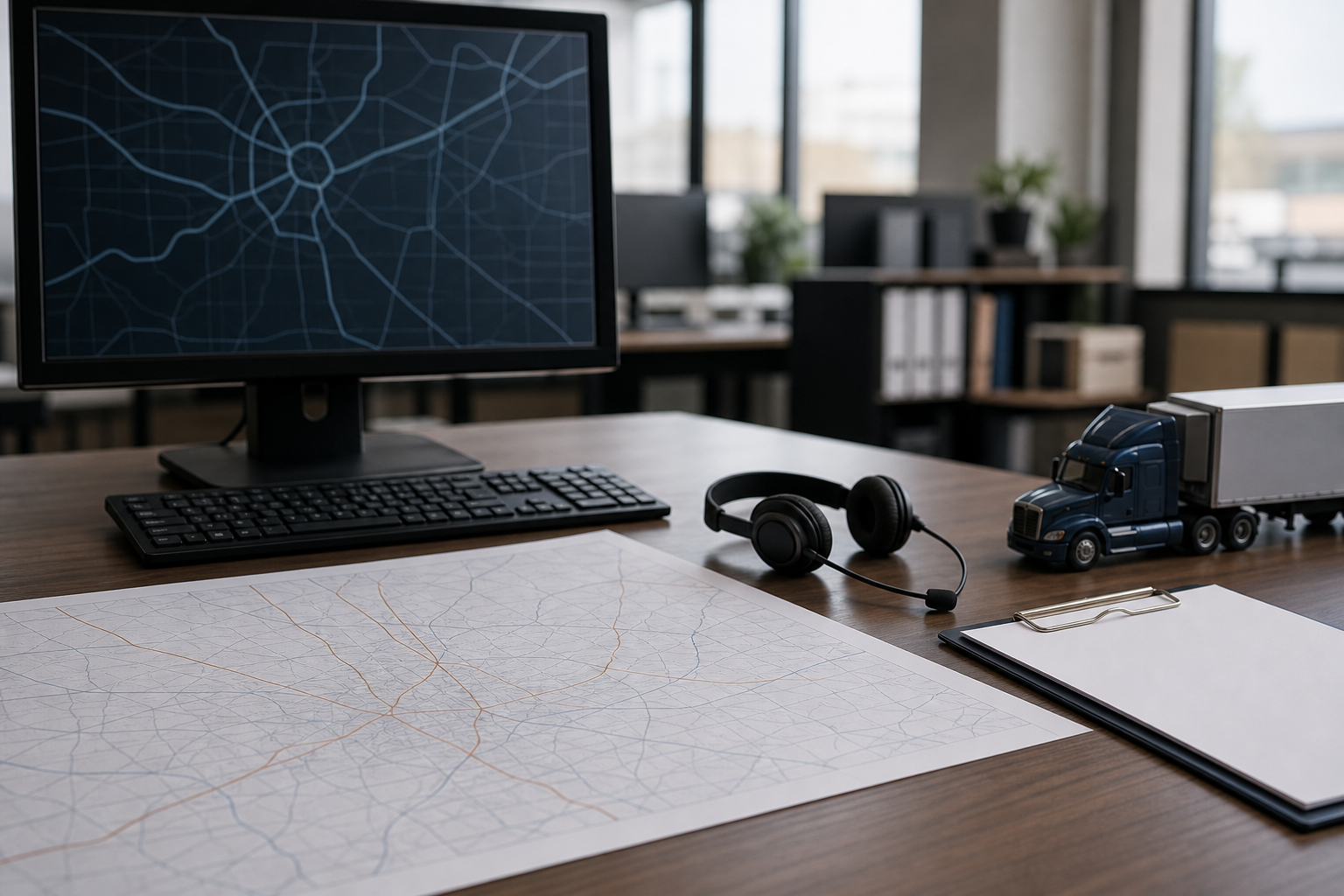 Trucking dispatch desk showing company control over routes and schedules