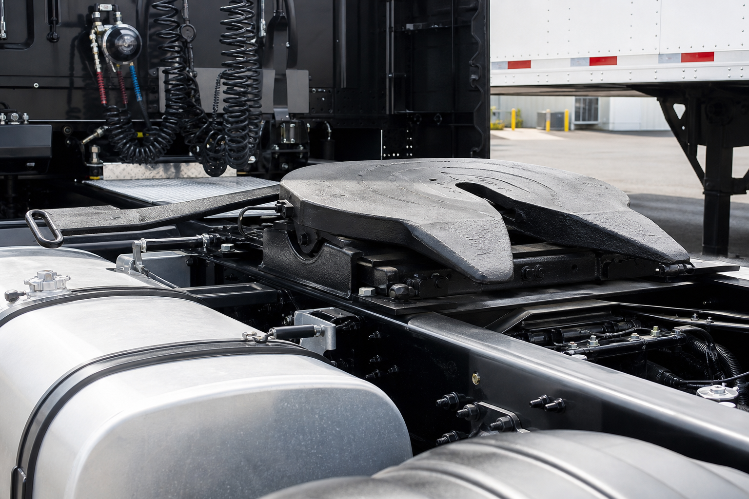 Tractor and trailer connection showing commercial trucking relationship issues