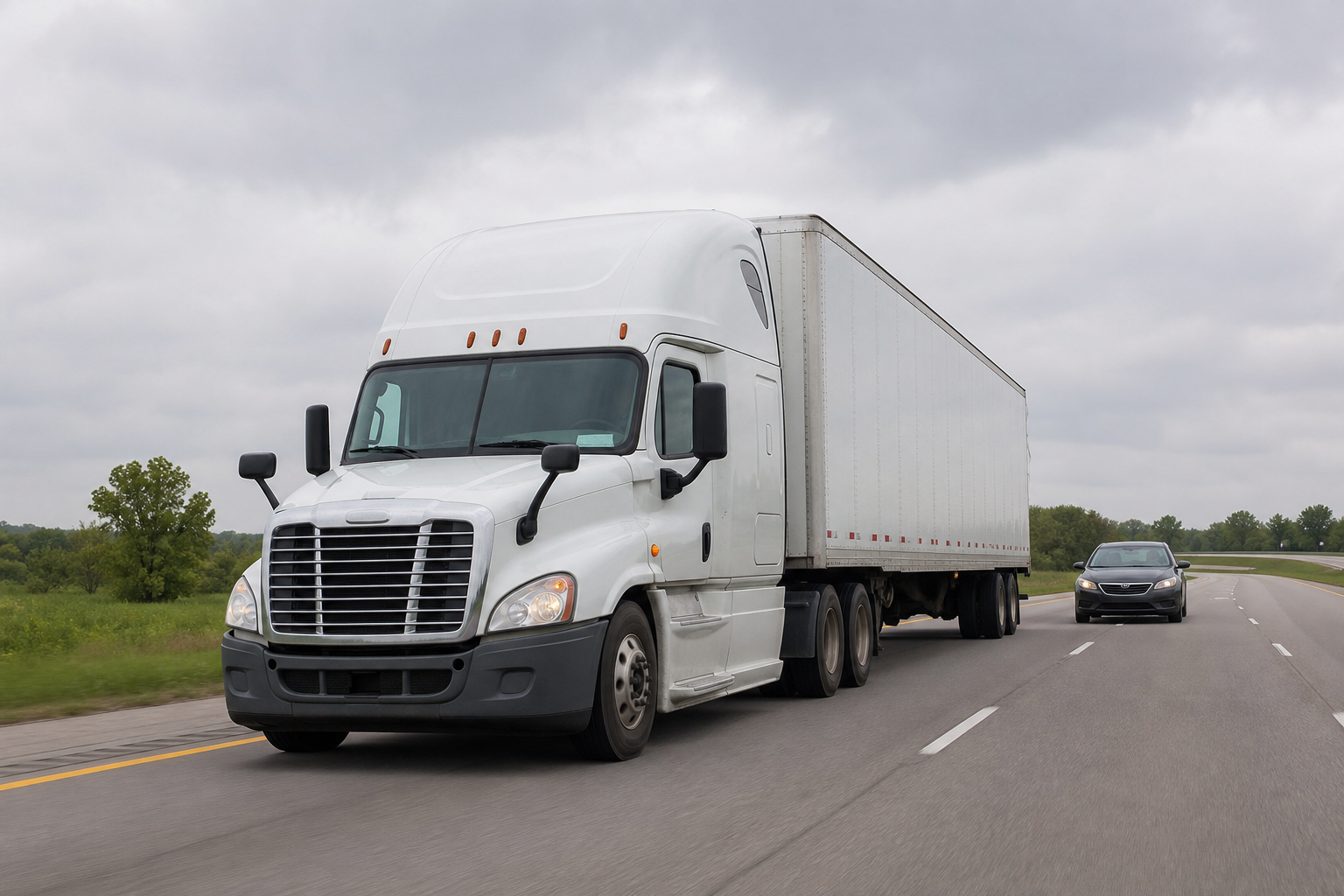Semi-truck and passenger car on an Indiana highway for truck accident liability article