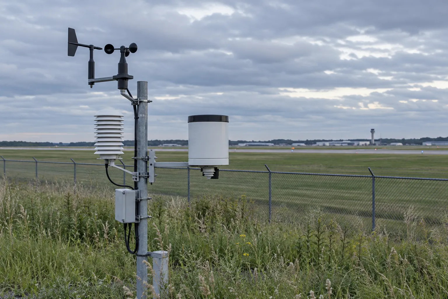 Weather observation instruments at a Midwestern station