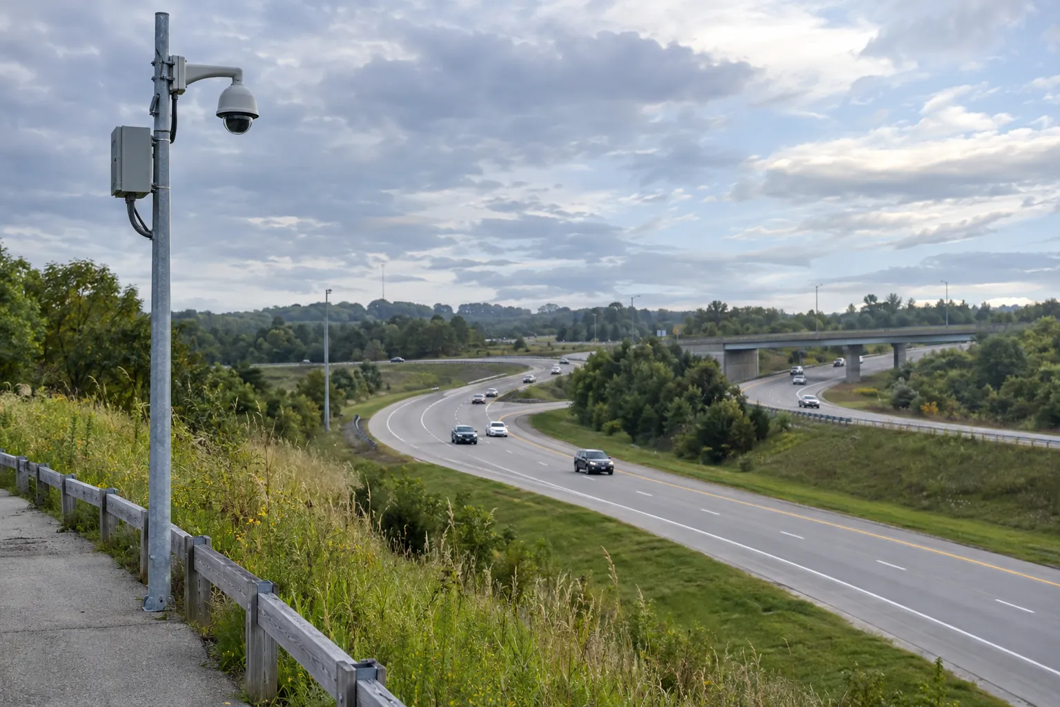 Traffic-management camera overlooking a highway ramp