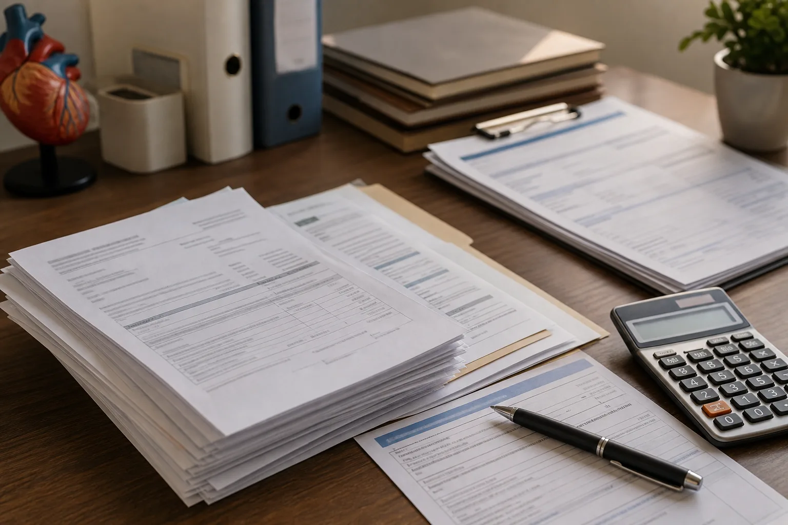 Medical bills and insurance paperwork representing how injury severity affects claim value