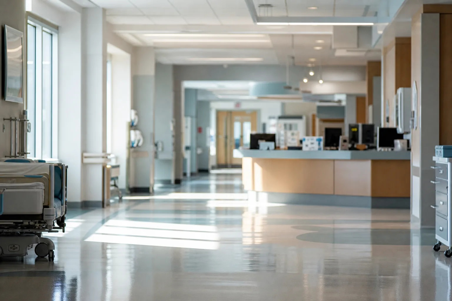 A quiet hospital corridor representing the standard of care that can be breached in a medical setting