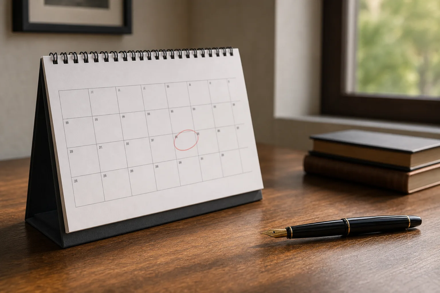 A calendar with a circled date representing Indiana filing deadlines for injury claims
