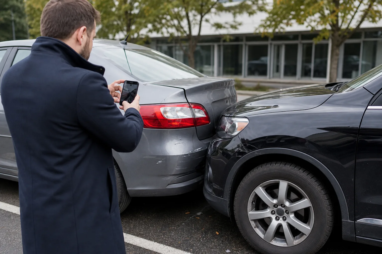 A person photographing vehicle damage to preserve evidence for a negligence claim