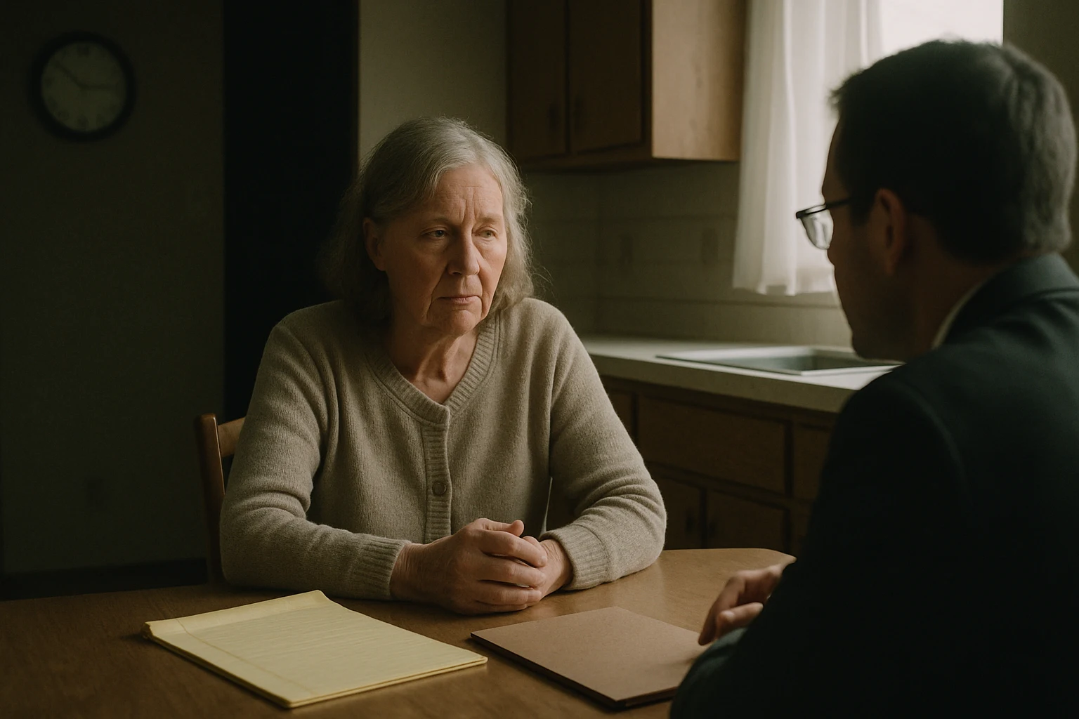 A family meeting with a Fort Wayne attorney at a kitchen table to discuss a wrongful death claim