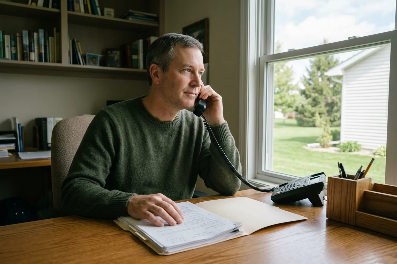 Injured Indiana worker on the phone gathering records to dispute a workers' comp overpayment demand within the deadline