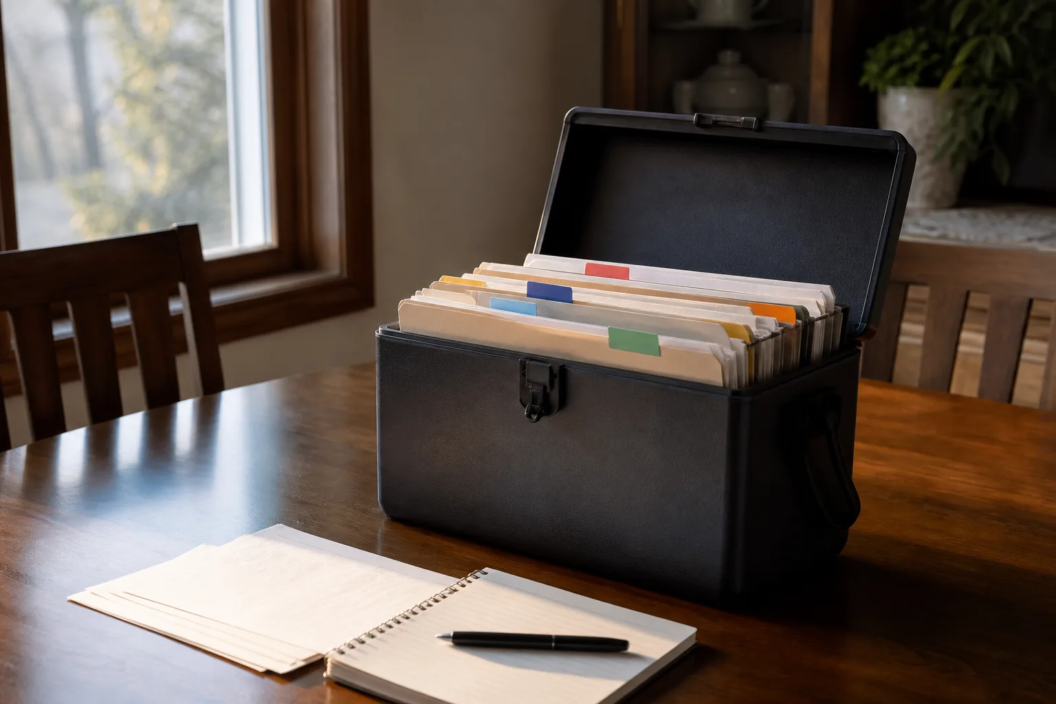 Organized folders containing insurance and crash-related records