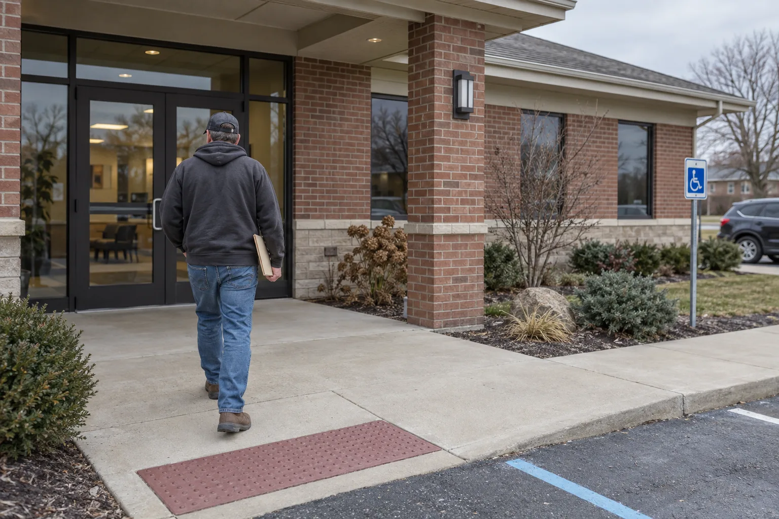 Injured worker arriving for an authorized medical appointment in northeast Indiana