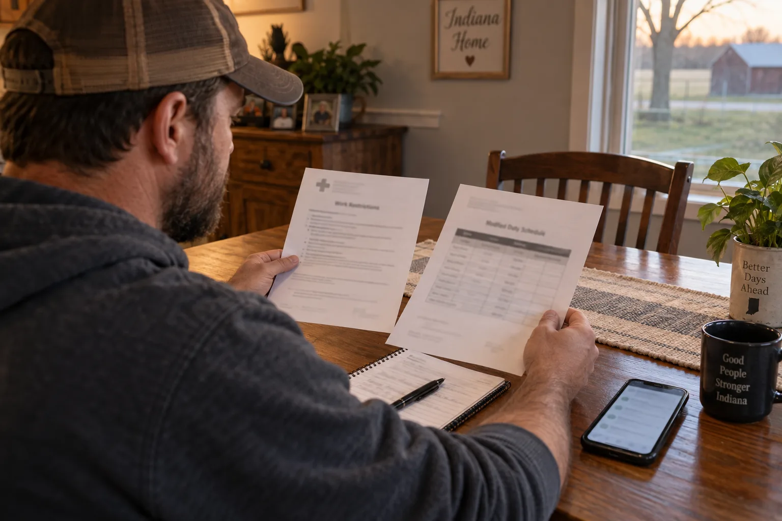 Worker comparing medical restrictions with a modified-duty schedule