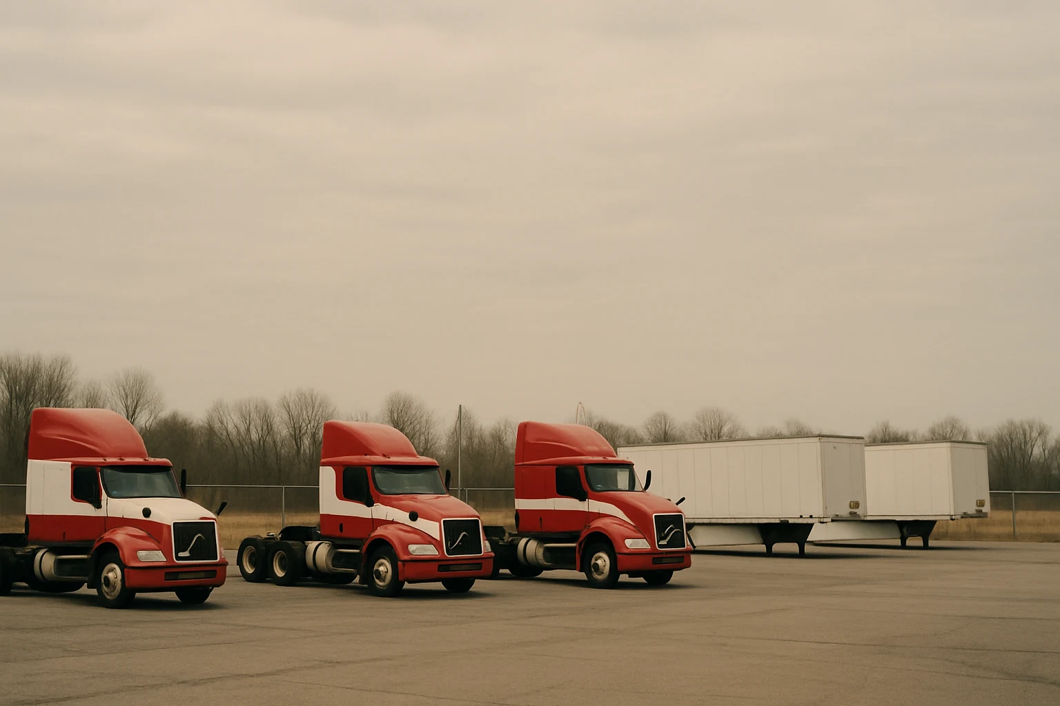 Trucking company yard near Fort Wayne with parked tractors and trailers owned by different motor carriers