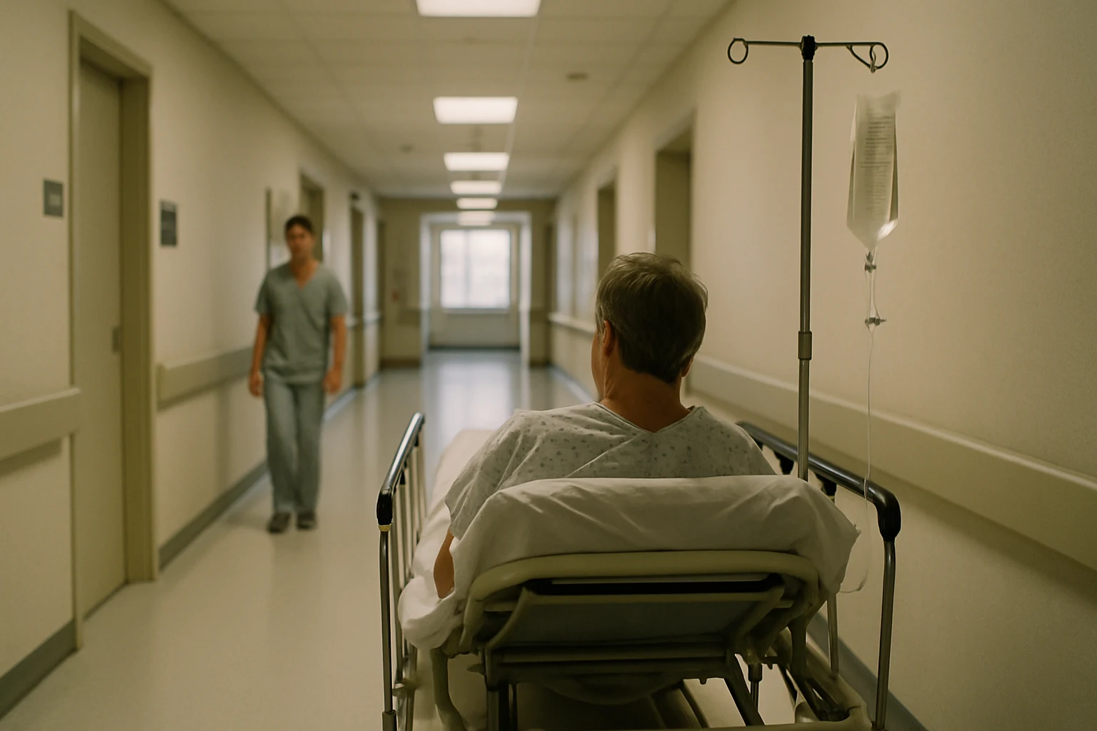 Fort Wayne emergency room hallway with a patient on a gurney after a serious truck accident