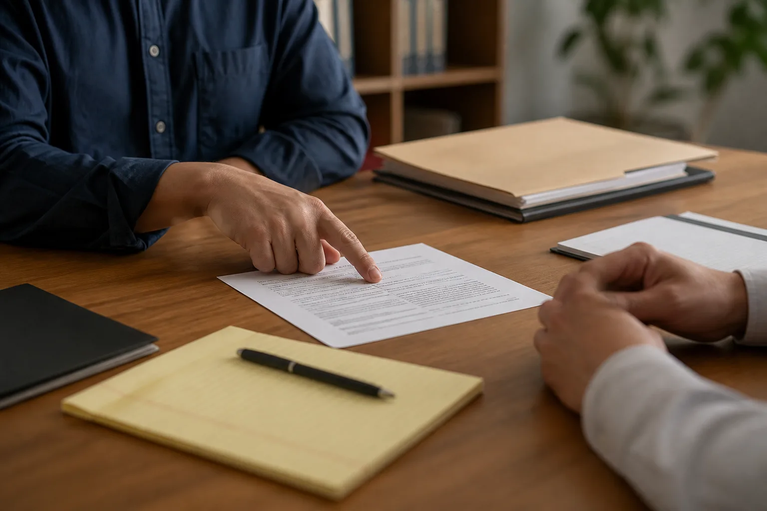 Consultation reviewing settlement paperwork before signing at a Fort Wayne law office