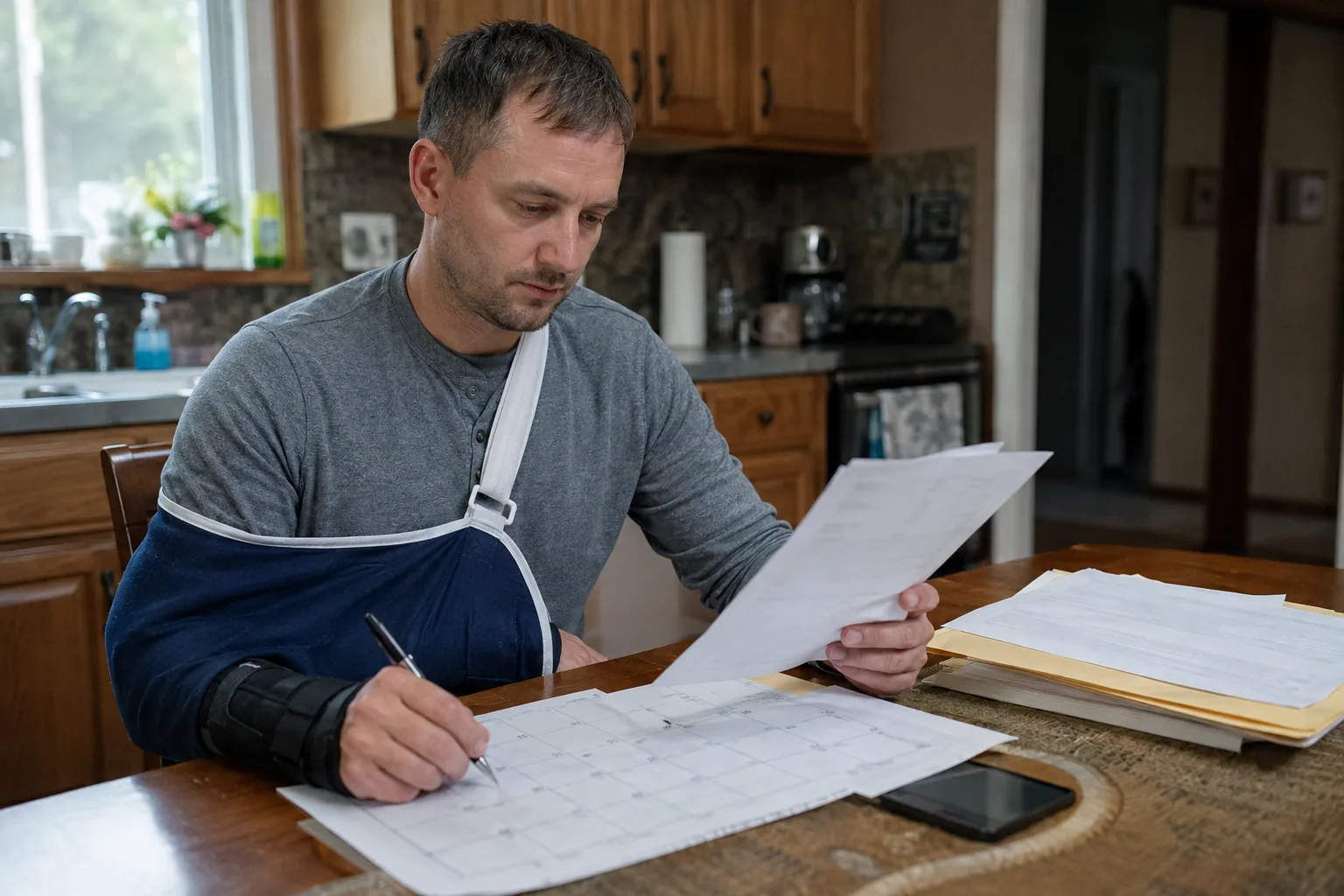 Injured worker reviewing an authorized doctor’s report at home