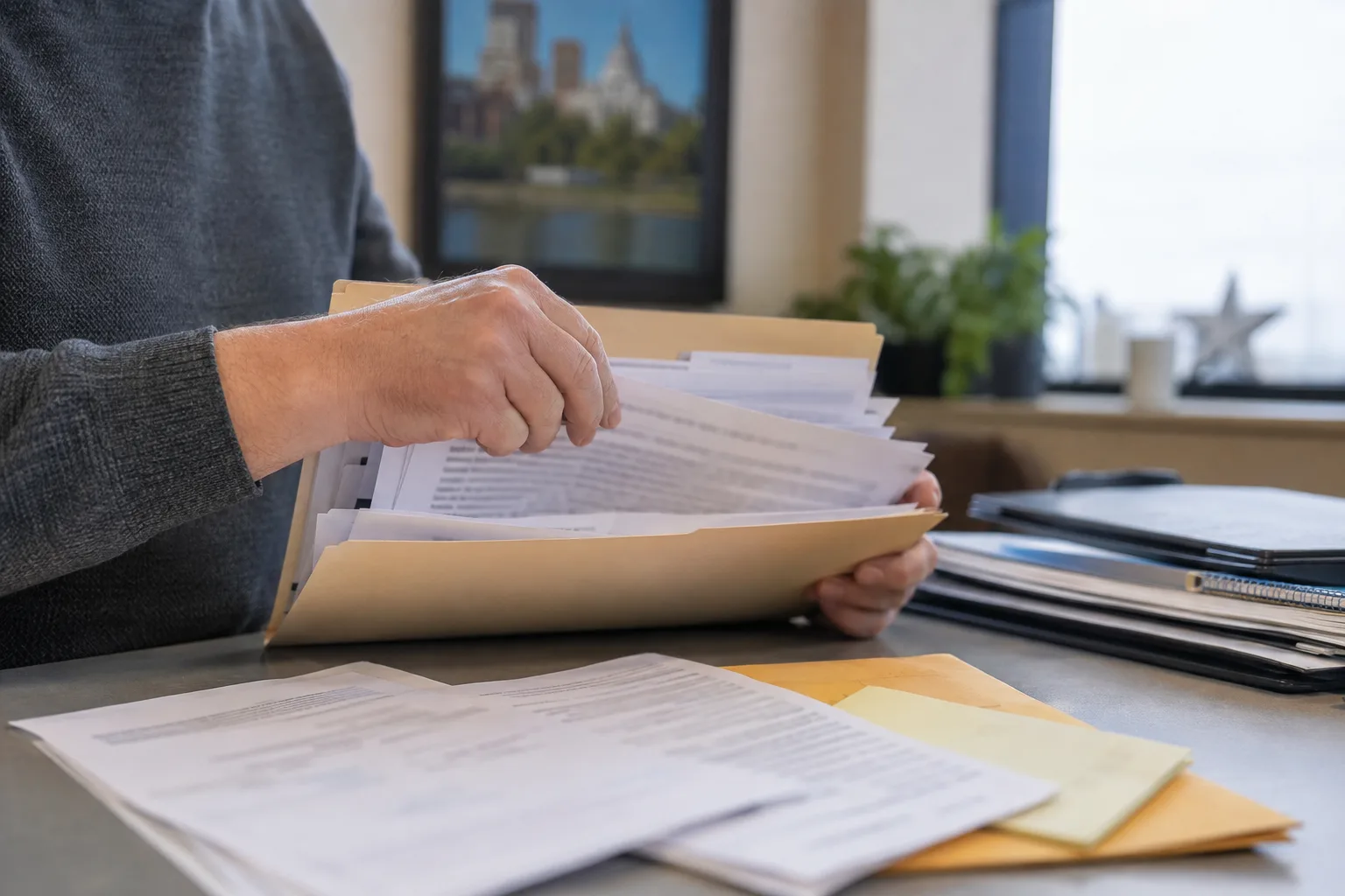 Worker organizing medical and workers’ compensation records