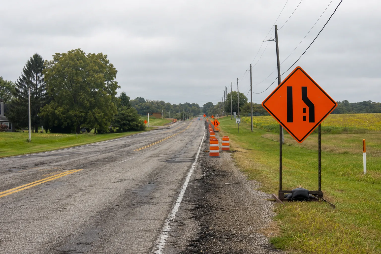 Uneven pavement near an Indiana road-construction area
