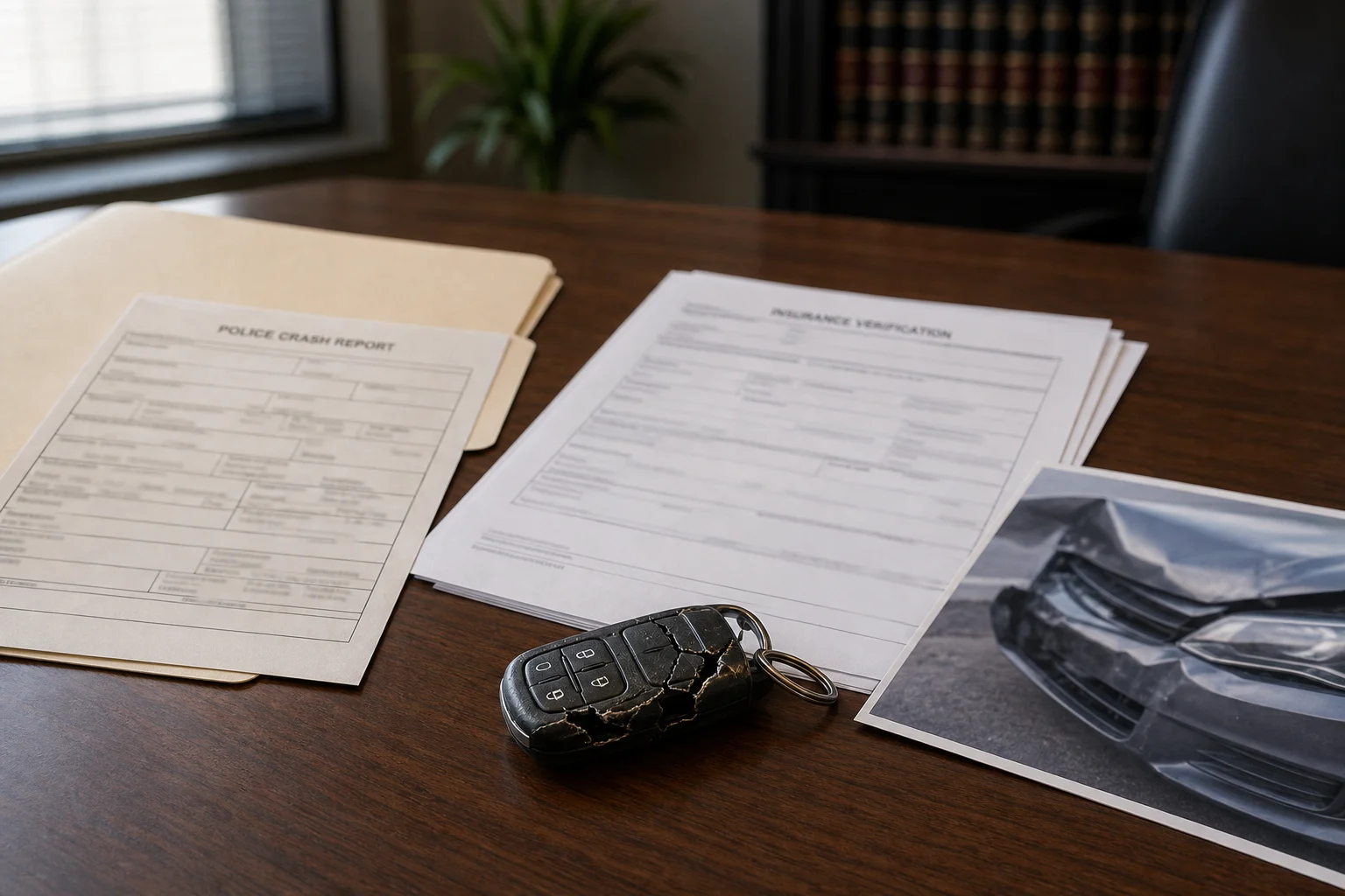 Police report and insurance verification documents after an Indiana uninsured motorist crash