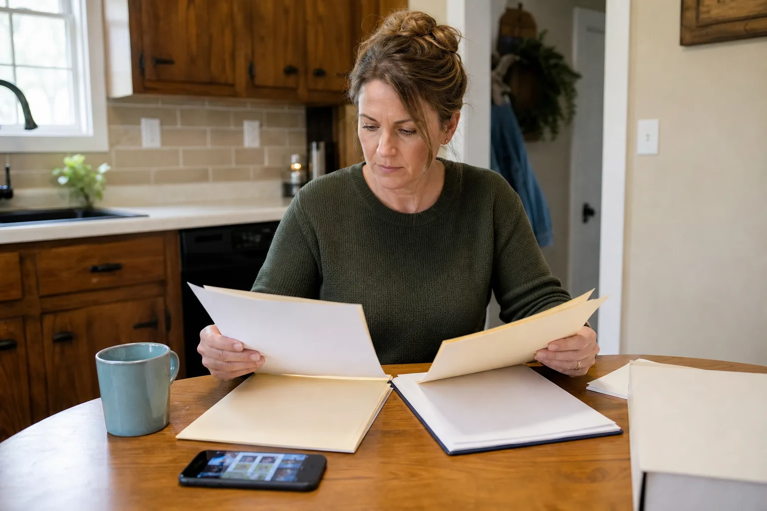 Indiana resident organizing photographs and records after a property fall