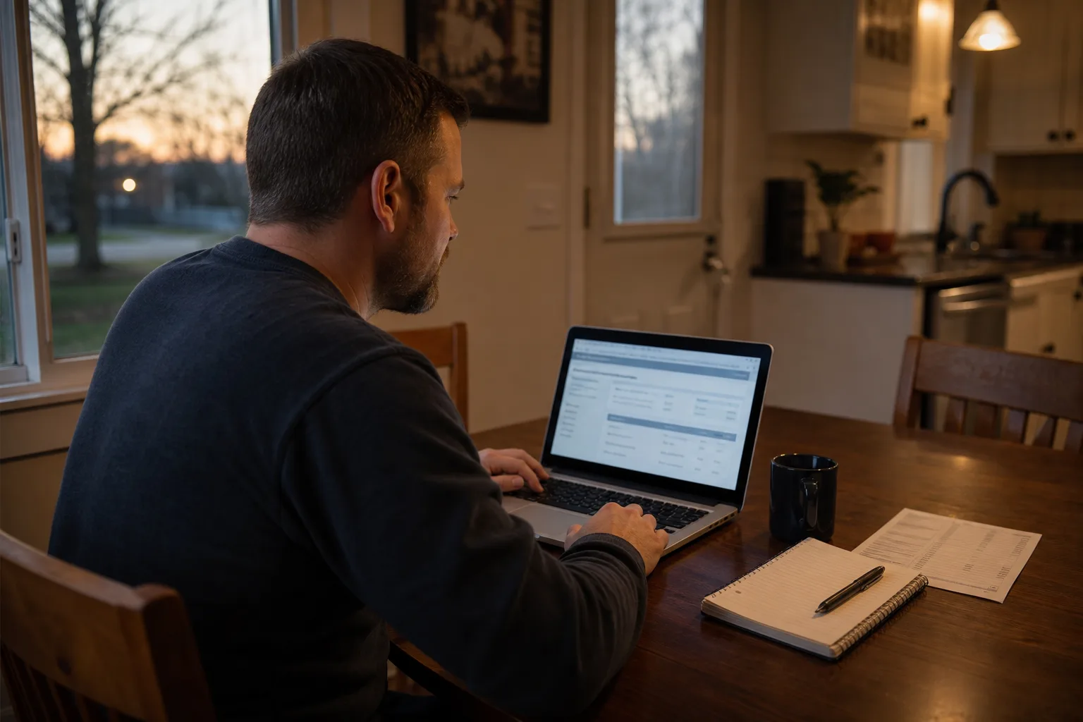 Worker checking employer insurance information on a laptop