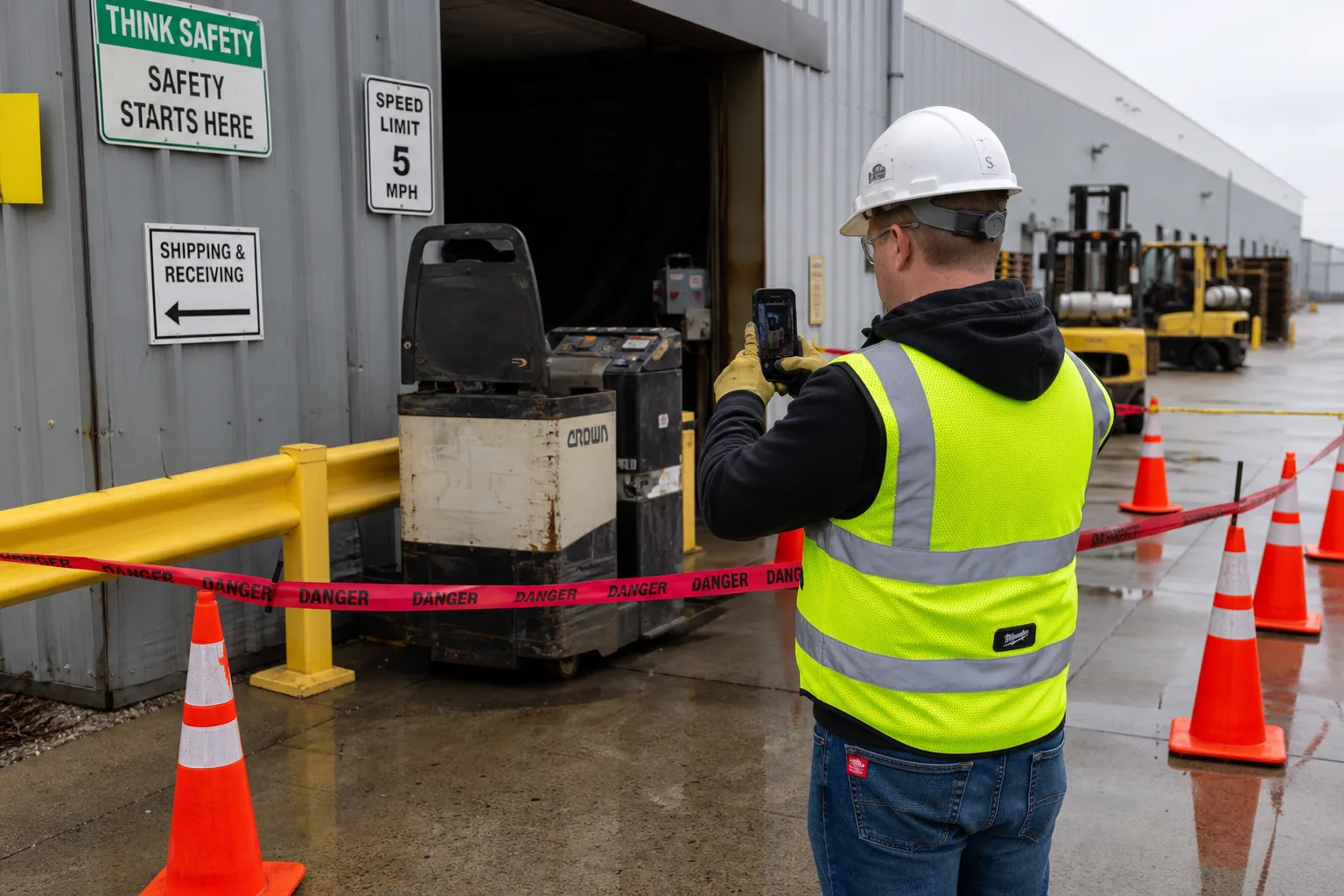 Indiana worker documenting workplace equipment after an incident