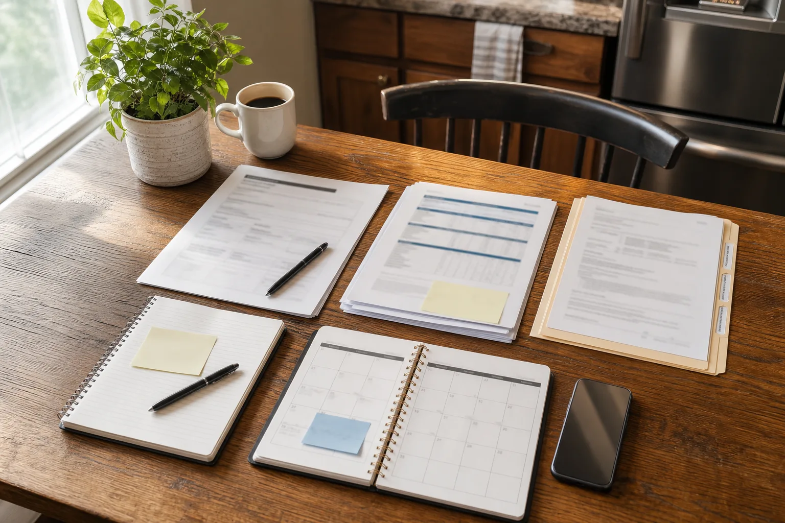 Organized work injury records on a table