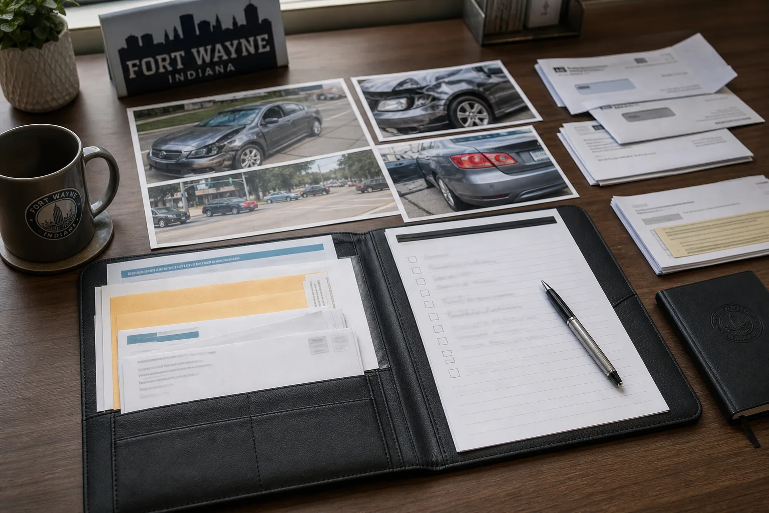 Crash, medical, wage, and insurance documents organized for a claim review