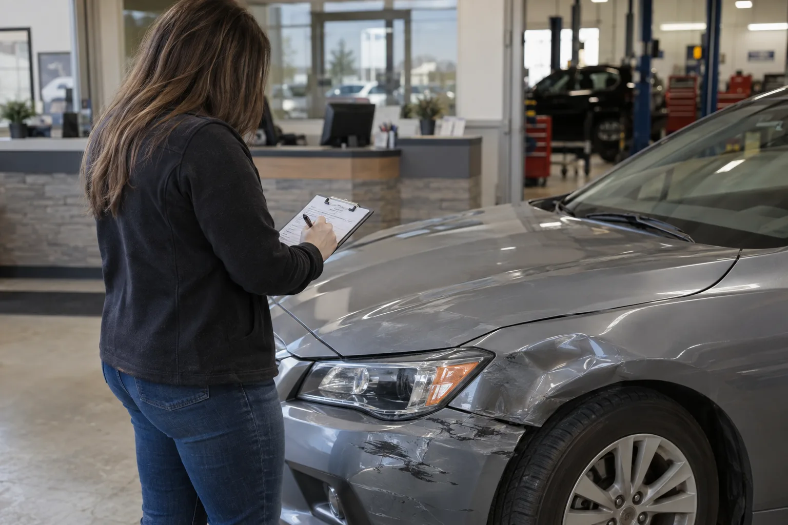 Vehicle owner reviewing a repair authorization before work begins