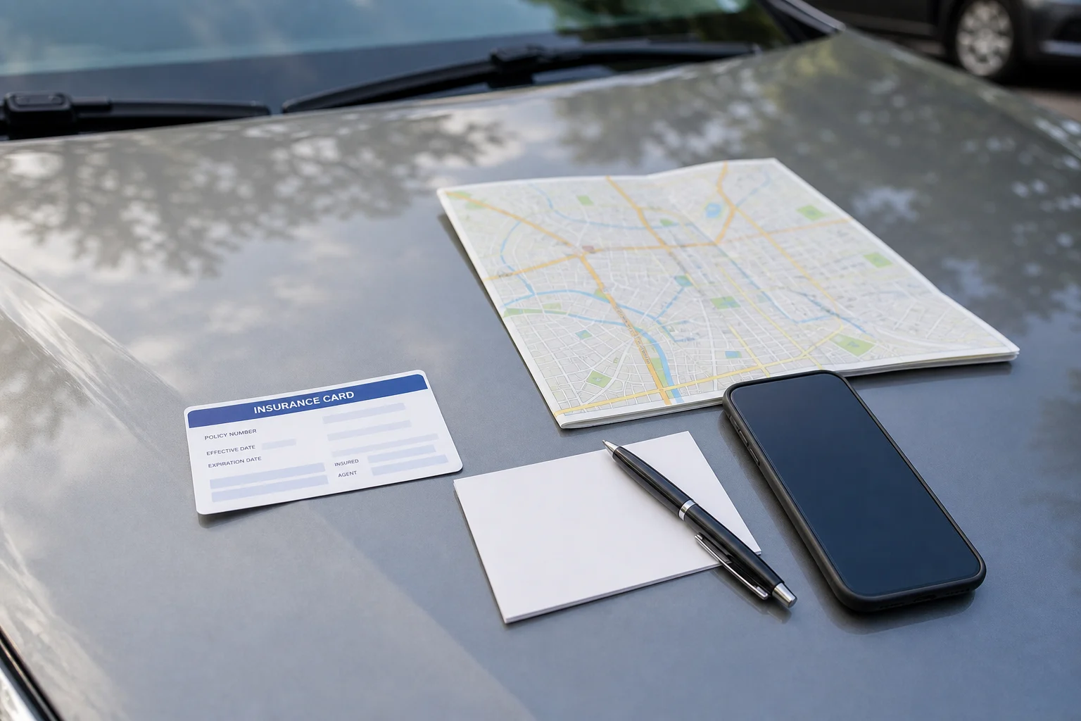 Witness contact card and police report number collected after a car accident